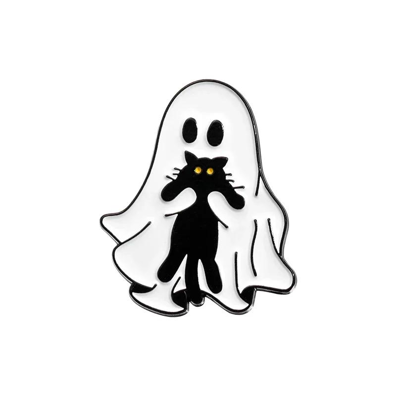 

Halloween Punk Ghost Collected Enamel Pin Custom Spooky Boo With Black Cat Brooches Clothes Lapel Badge Jewelry Gift for Friends