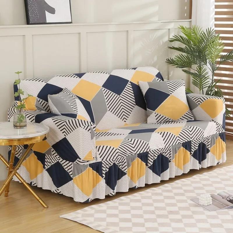 

1PC Чехол для дивана с юбкой из листьев дерева, жаккардовый эластичный чехол для дивана для гостиной на 1/2/3/4 места, дома для канапе 2 Seater