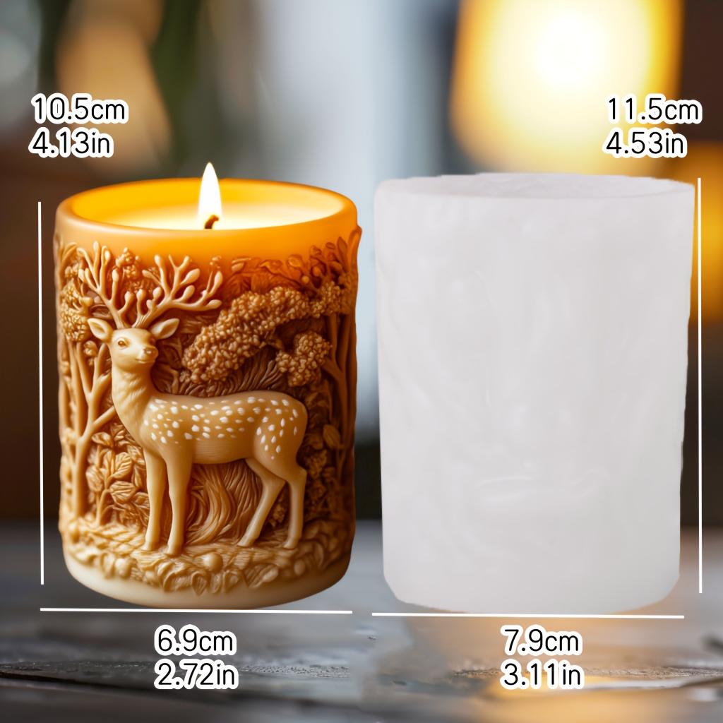 Diy Sika deer flower relief cylindrical candle silicone mold  spring and summer Sika deer stone relief cylindrical resin mold