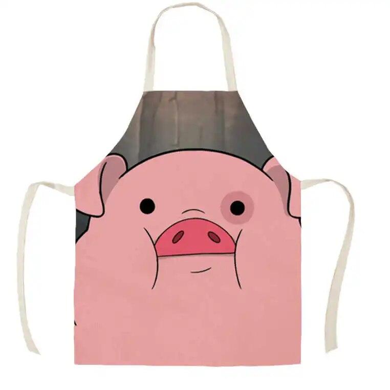 Cute Piggy Pink Pig Print Sleeveless Linen Apron Adult Kids Kitchen Stain Resistant Baking Accessories Household Cleaning Bibs