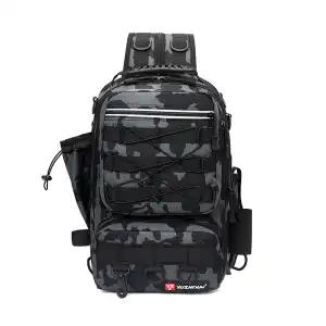 Nylon Fishing Backpack Bag Waterproof Large Capacity Fishing Tackle Storage Bag Grey/Black Double Layer Outdoor Shoulder Bag