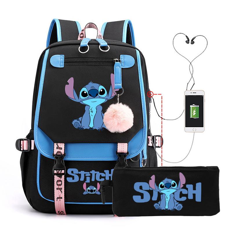 Cartoon Schoolbag Cute Backpack Usb Casual Student Backpack Pencil Case Two-piece set