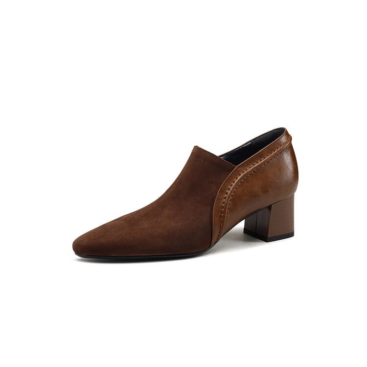 

Мода НОВЫЕ Весна/Осень Женские Лоферы Обувь из Овечьей Замши для Женщин Заостренный Носок Массивный Каблук Мягкая Обувь Черные Молния Женские Туфли 34 коричневый