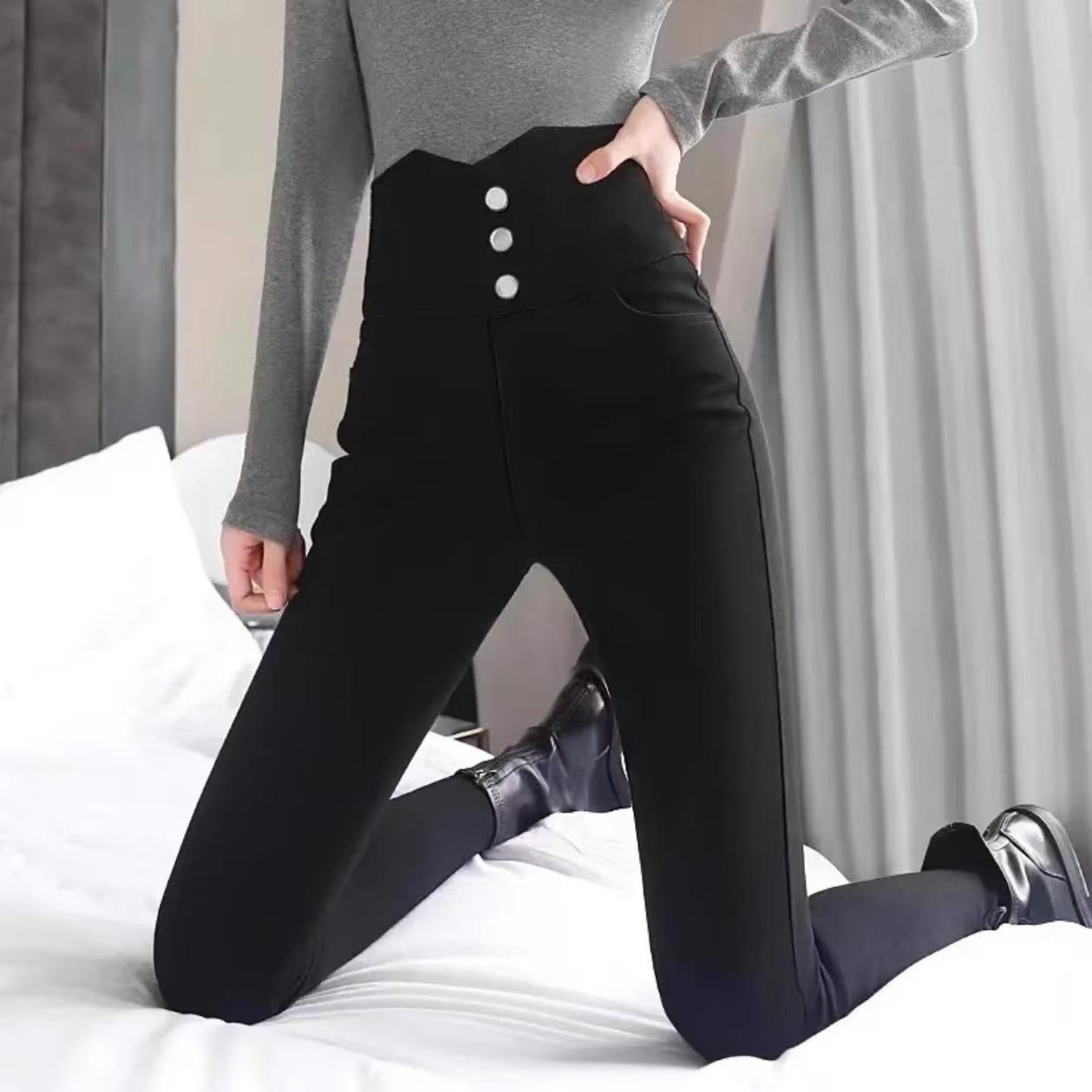 

Women s Plus Size High Waist Black Leggings - Thick, Velvet, Elastic, Skinny Fit for Spring & Autumn Large (110-135 lbs)