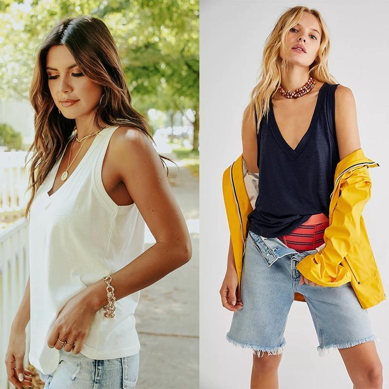 Fashion V-neck Loose Women's Tank Top Breathable Comfortable Sleeveless Outerwear Top