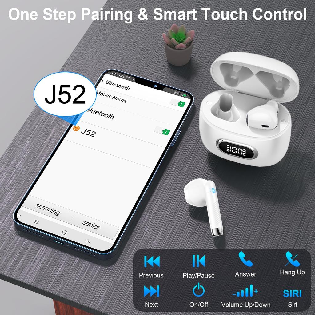 Bluetooth Wireless Earbuds Hottest Bluetooth 42 Hours Bluetooth Automatic IPX7 ENC Noise Sound Bluetooth Earphones with Fast LED Compatible with Web