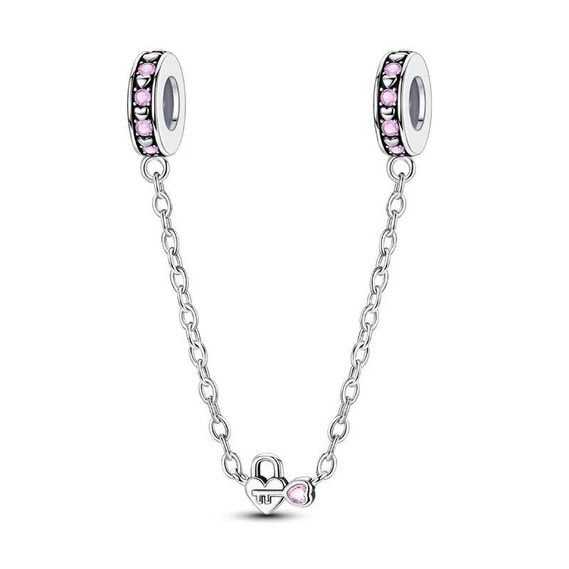 925 Silver Heart Lock Key Charm Pendant for Bracelet Jewelry DIY Gift Dangle Beads Keychain