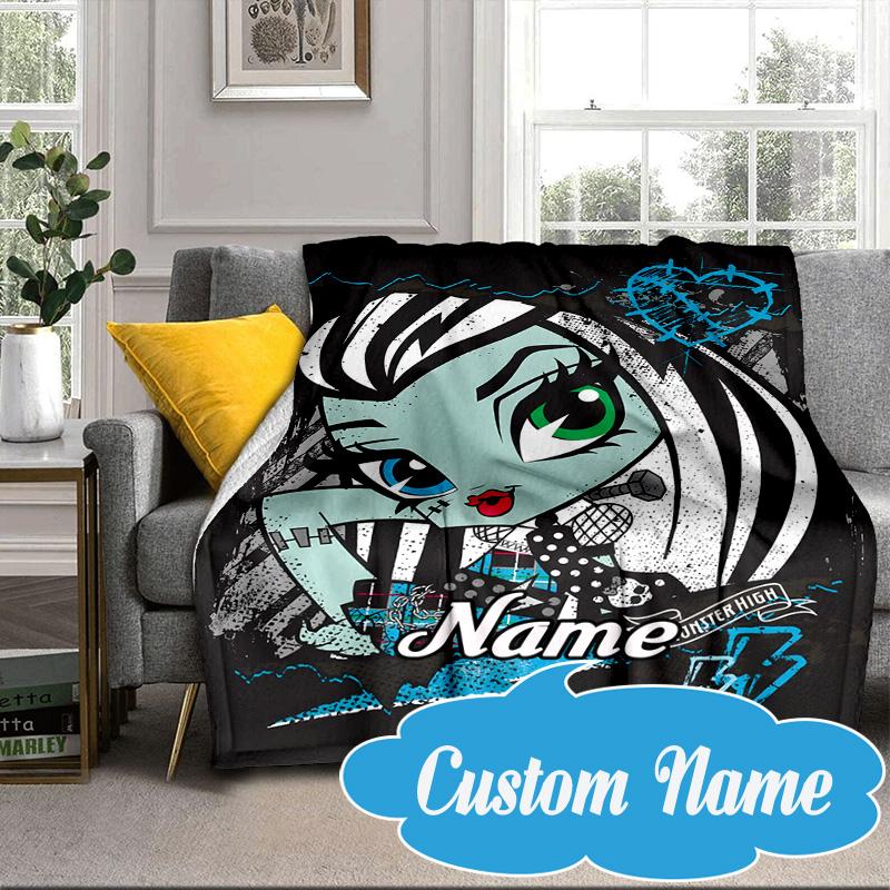 Custom Name Monster High Winter Fantasy Blanket bed sofa Blanket Flannel Blanket for Camping, Hiking, Picnic Essentials,gift for Fan family
