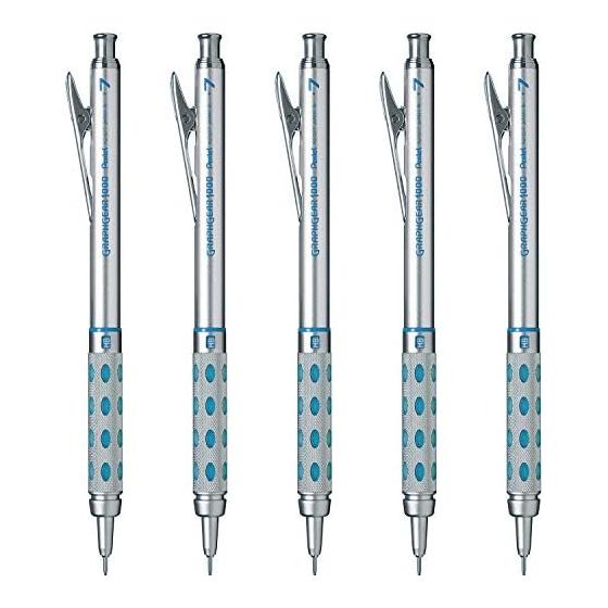 Pentel GraphGear 1000 Mechanical Pencil, 0.7mm, 5-Pack, with Retractable Tip and Dual Grip