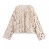 Cardigan corto lavorato a maglia con paillettes e piume, temperamento da donna, elegante, scollo rotondo, giacca a maniche lunghe
