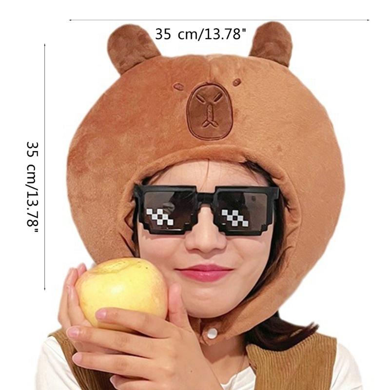 Plush 3D Capybara Hat for Family Gathering Kids Adult Lovely Cartoon Animal Plush Hat Breathable Festival Party Headgear