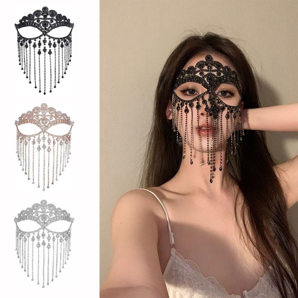 Retro Face Chain Luxury Veil Mask Bohemian Style Tassel Mask for Women