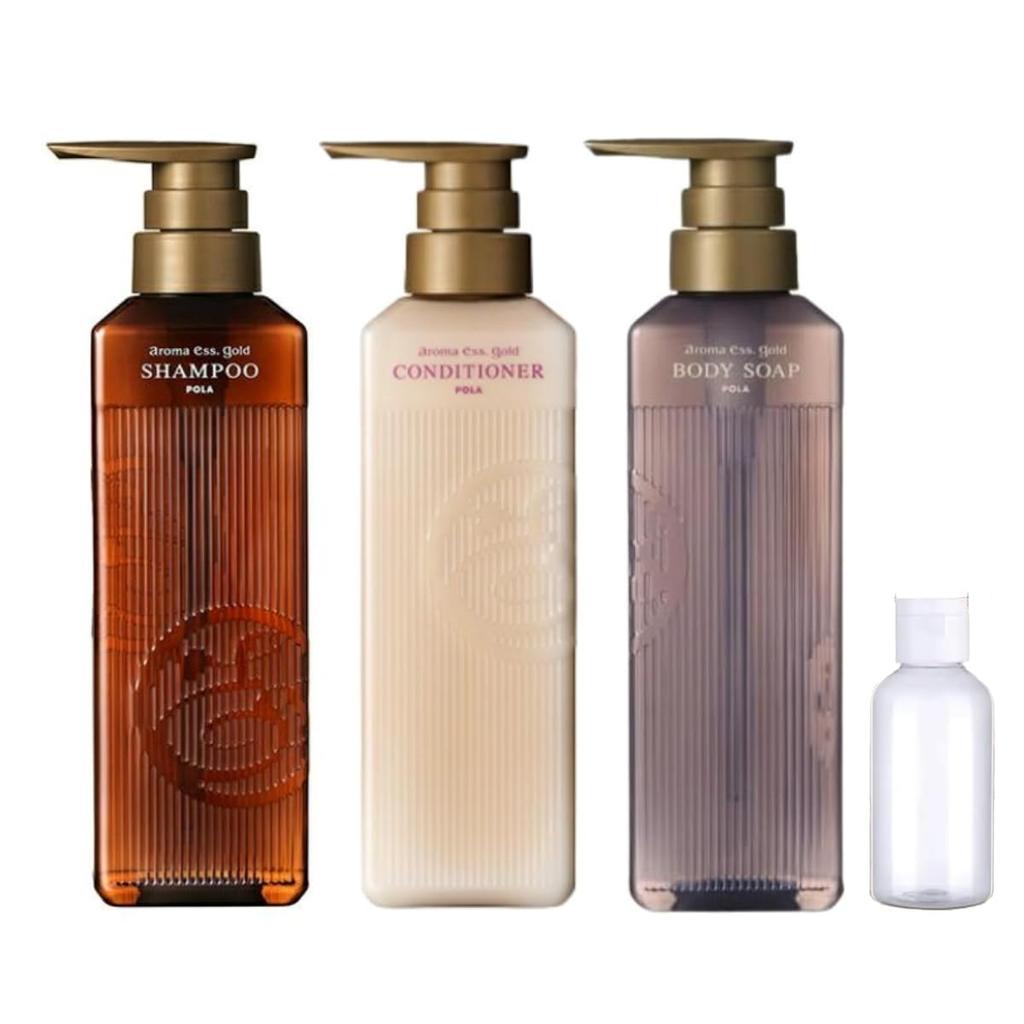 POLA Aroma Esse Gold Shampoo N x Conditioner N x Körperseife N Set 470ml mit Reiseflasche 3-teilig