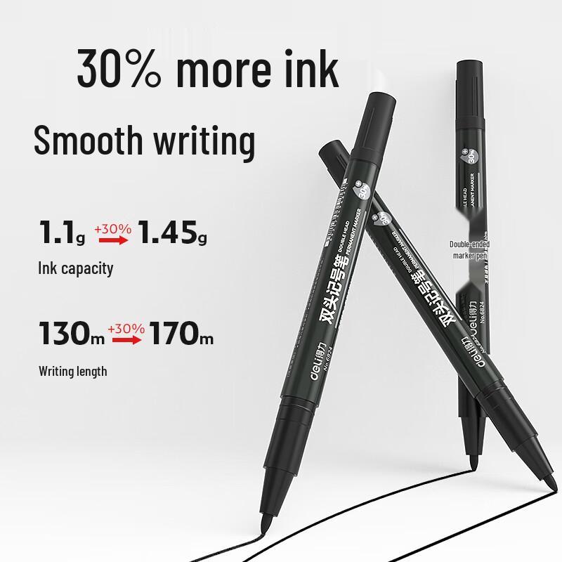 Deli Dual-Tip Permanent Markers, Black (12-Count Box)
