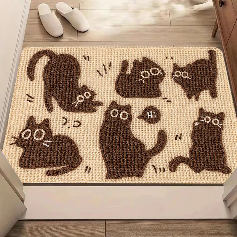 Cute Cartoon Lazy Black Cat Doormat, Non-slip Dirt Trapping Entrance Floor Mat, Washable Entry Rug for Home Decor
