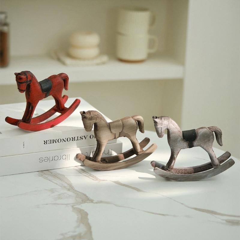 Minimalists Wood Rocking Horse Sculpture Artistic Room Decors For Bookshelf Coffee Table Nordic Design Ornament Gift