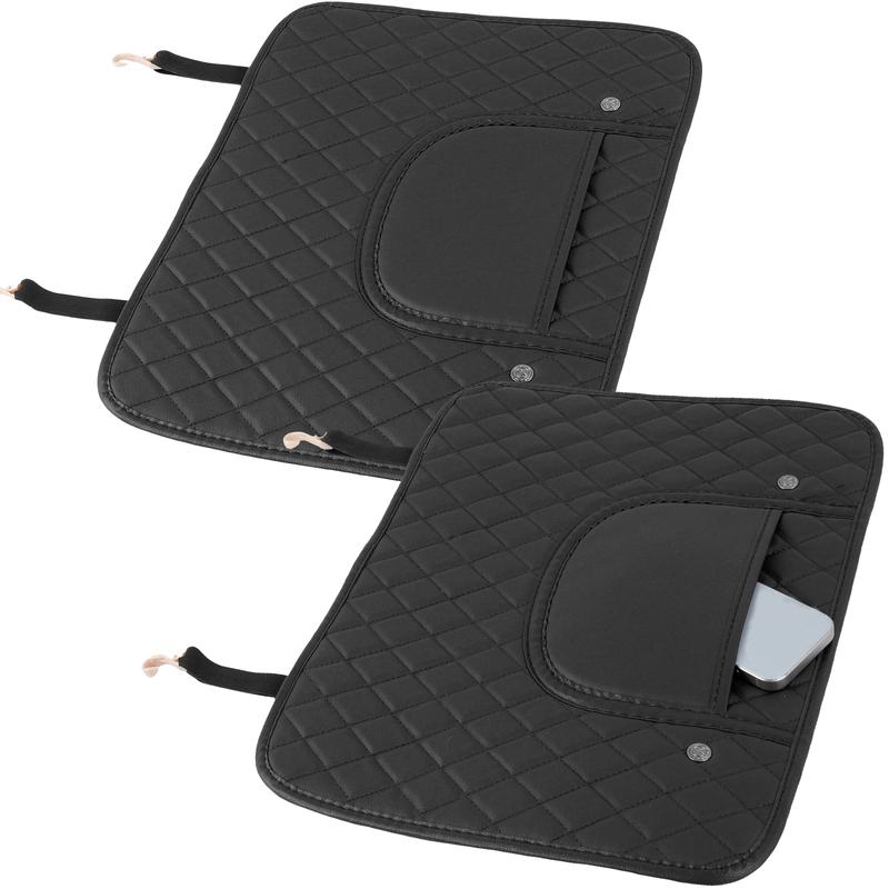 2Pcs PU Leather Car Anti Kick Mat  Protector Pad Auto Seat Back Protector Cover Back Seat Organizer with Storage Bag Waterproof