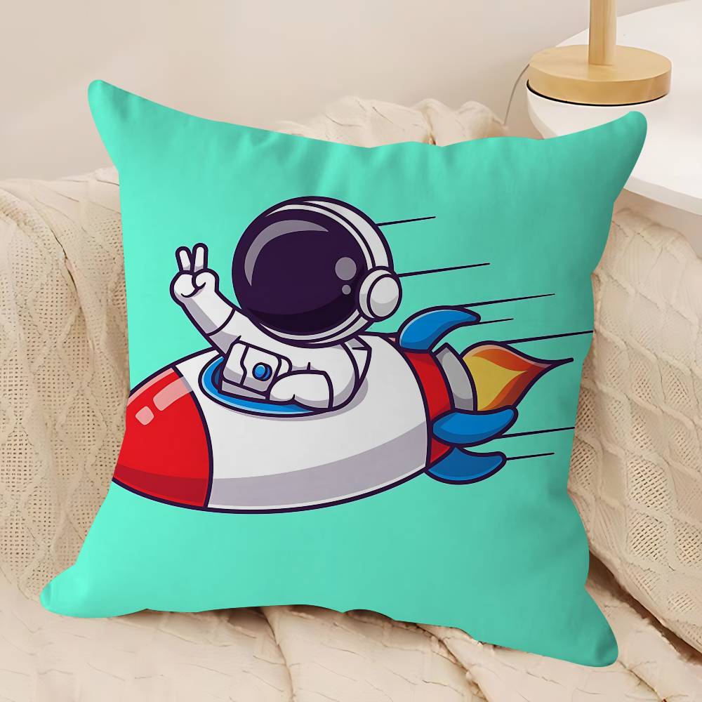Cartoon R-Rocket AstronautS Pillow Case Removable Washable Cushion Cover – All-Season Soft Linen