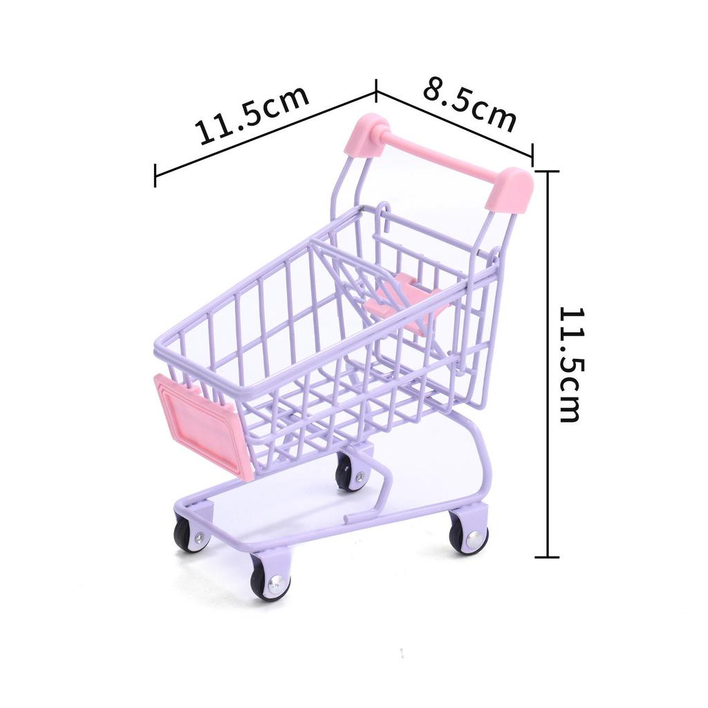 Mini Shopping Cart Model Stationery Play House Toys Dollhouse Furniture Container Storage Box for Office Home Accessories