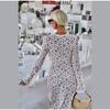 Elegant See Through Split Dress Women White Lace Up Deep V-neck Long Sleeve Female Dresses Loose Lady Dress