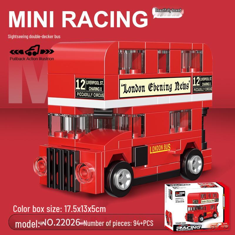 Pull-Back Assembly Toy Set: Campervan, Race Car, Ambulance, Fire Truck