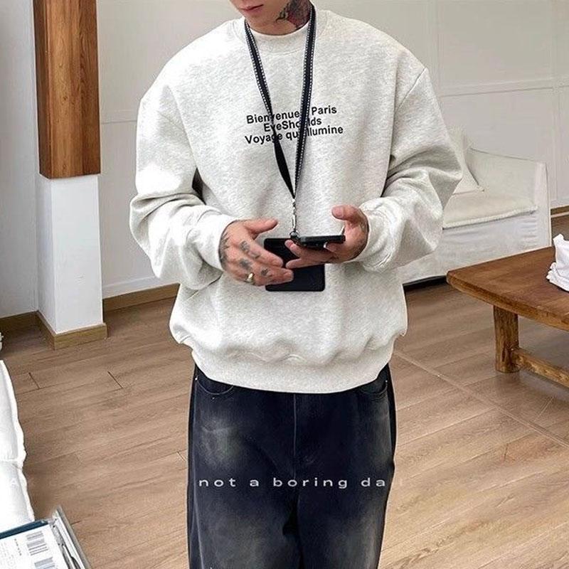 Youthful Vitality Letter Printed Sweatshirts Autumn Winter Fleece Round Neck Men's Clothing American Retro Loose Casual Hoodies