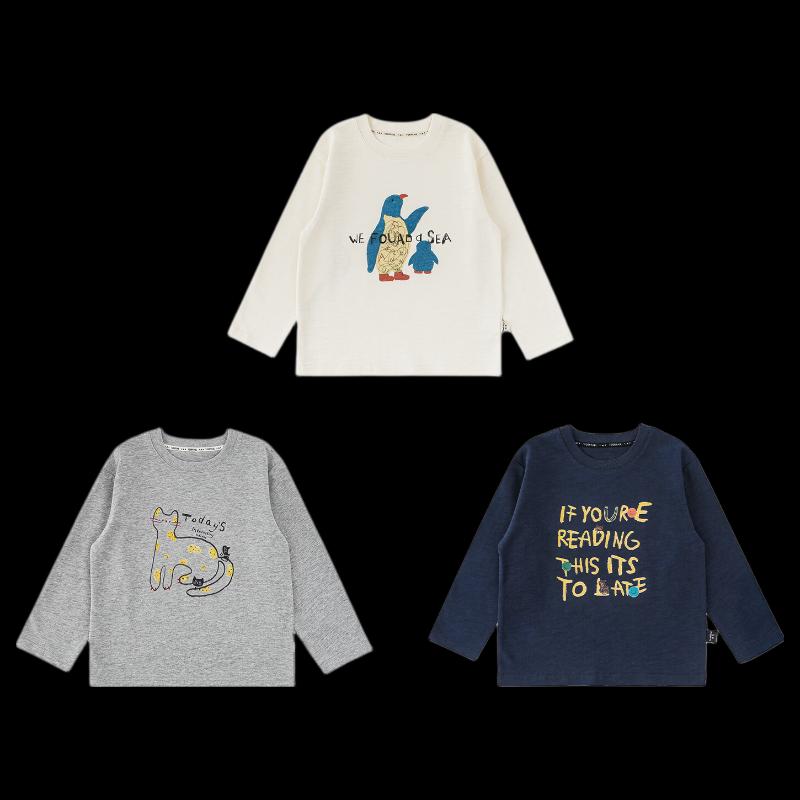 Boys' Casual Cartoon Print Long Sleeve Cotton T-Shirt