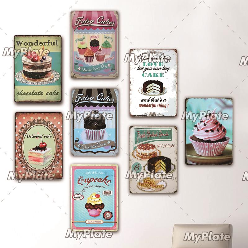 Cake Metal Sign Plaque Metal Vintage Food Tin Sign Wall Decor for Kitchen Cafe Diner Bar Cupcake Metal Signs