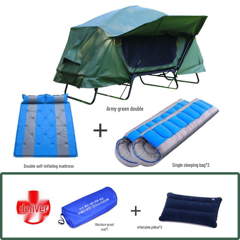 Double Layer Stormproof Outdoor Tent for Two - Rainproof, Thickened, Off-Ground, Perfect for Camping, Cold Weather, and Fishing