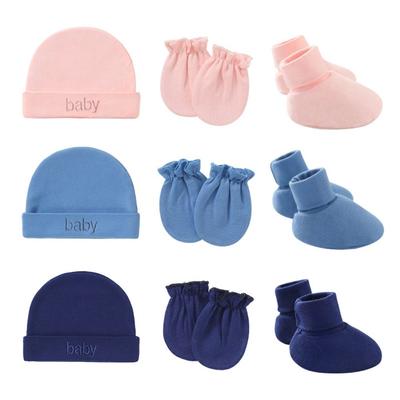3 Stück/Set einlagige Mütze Handschuhe Fußabdeckung einfarbig Babyzubehör Fäustlinge Socken Mütze Kappe Säugling