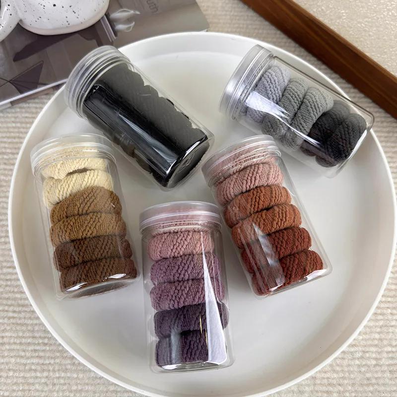 6Pcs/set Canned Hair Rope Thicken High Elastic Hairband Womens Kids Simple Colorful Knitting Headbands Ties Ponytail Rubber Band