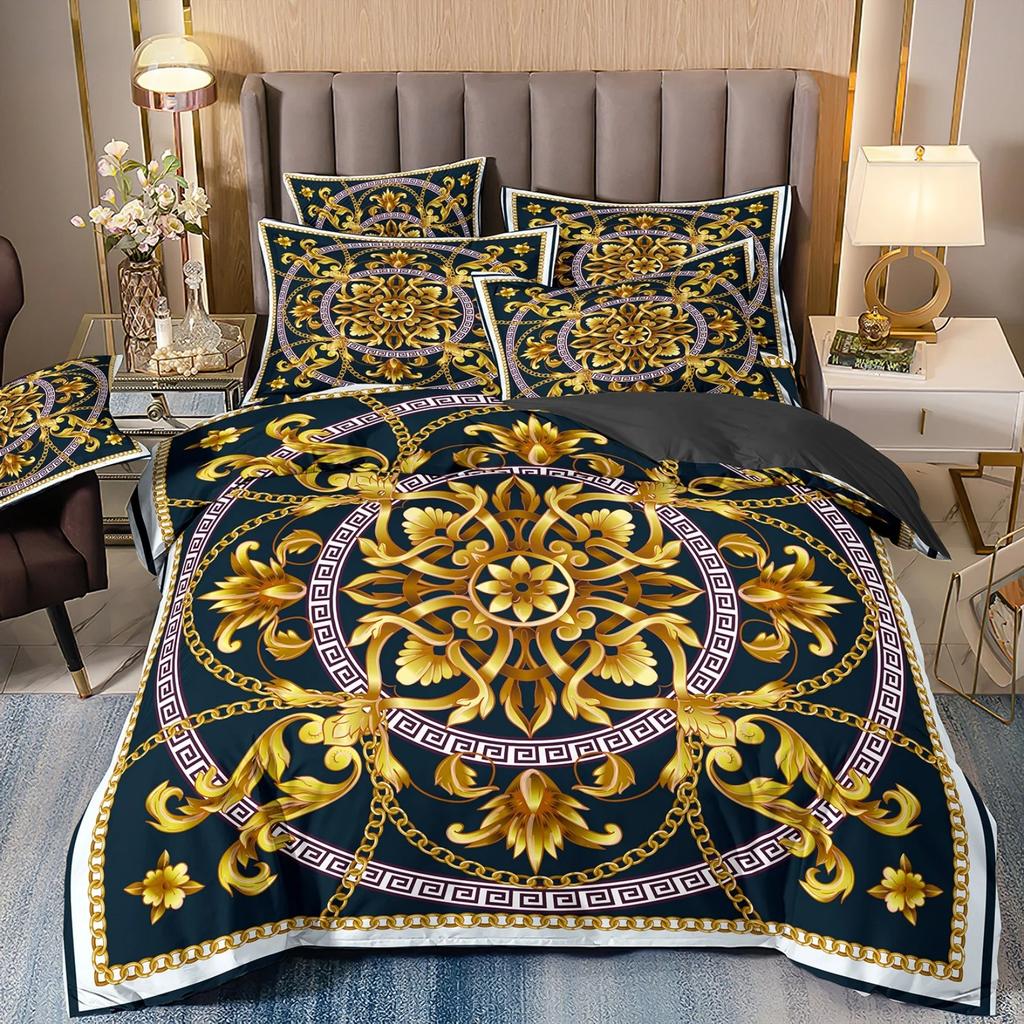 Duvet Cover Set King Size, Vintage geometric European Round Duvet Cover, Soft, Comfortable , Bedding Set for Bedroom,Hotel
