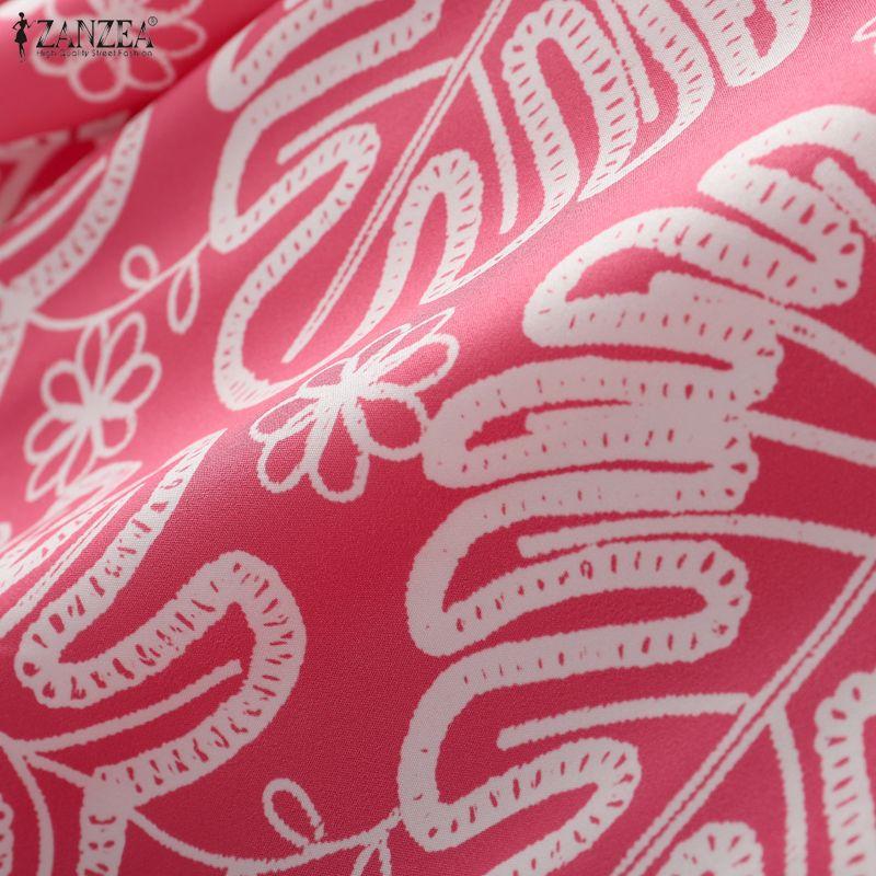 ZANZEA Women Casual Round Neck Loose Floral Print Long Sleeve Blouse