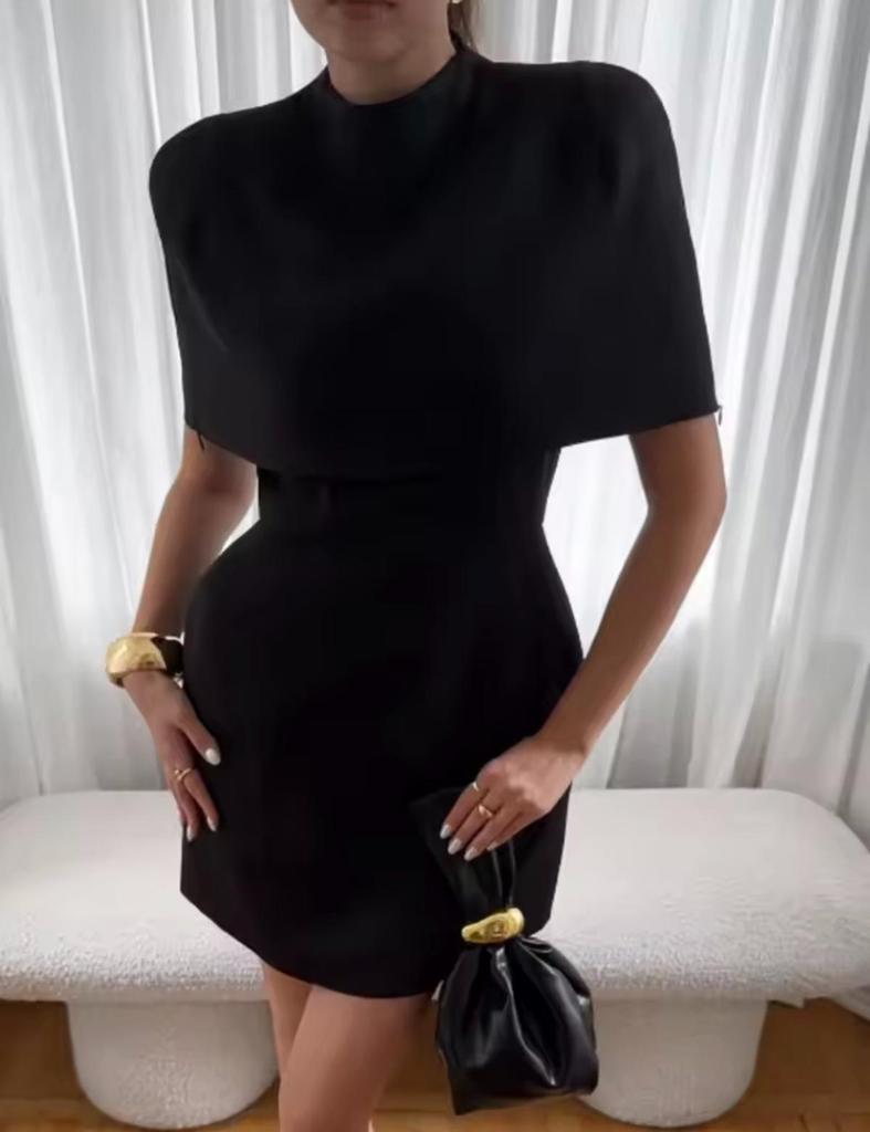 2025 A/W Chic Women's Detachable Shawl Dress with Waist-cinching Design