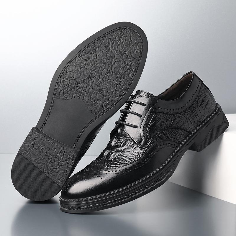 Brock leather shoes men's inner height increase of 8cm autumn new leather British engraved heightening shoes business casual shoes