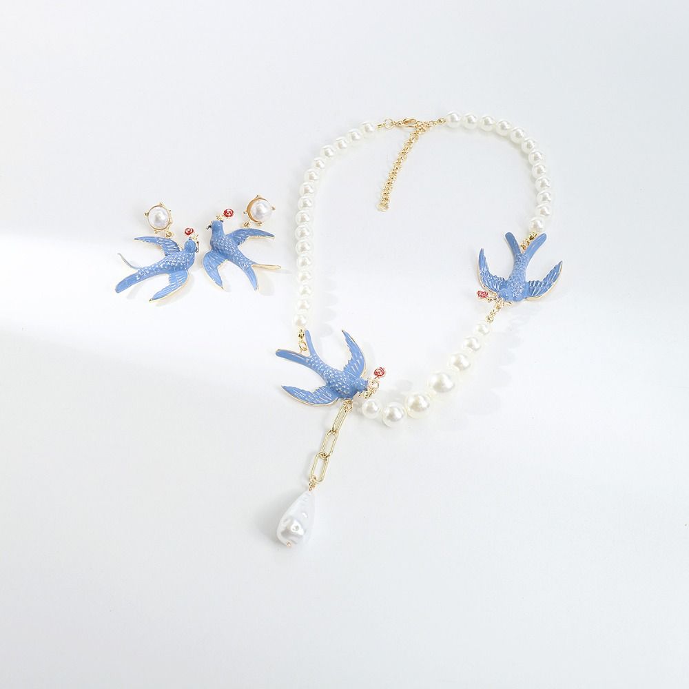 Beads Woven Baroque Pearl Necklace Animal Geometric Earrings Fashion Women's Jewelry Set Gift