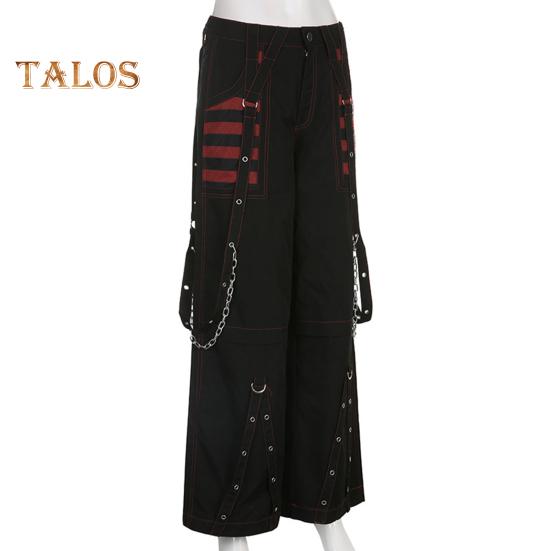 Women Pants High Waist Color Block Wide Leg Casual Trousers Loose Fit Retro Cool Long Pants Streetwear