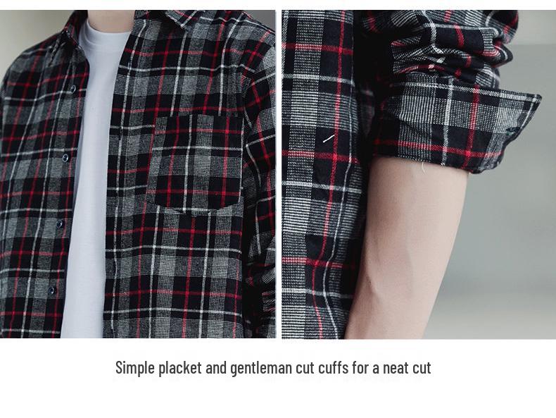 Retro Dark Plaid Long-Sleeve Men's Bottoming Shirt