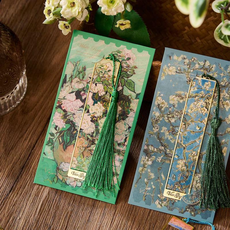 1pc Creative Oil Painting Metal Bookmark Tassel Pendant Ruler Pagination Mark Student Gift Reading Book Clip School Supplies