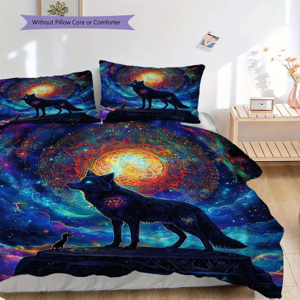 Wolf Pattern Bedding Quilt Set Quilt Cover Pillowcase Home Decoration Birthday Gift (1 * Duvet Cover + 2 * Pillowcase, Without Core)