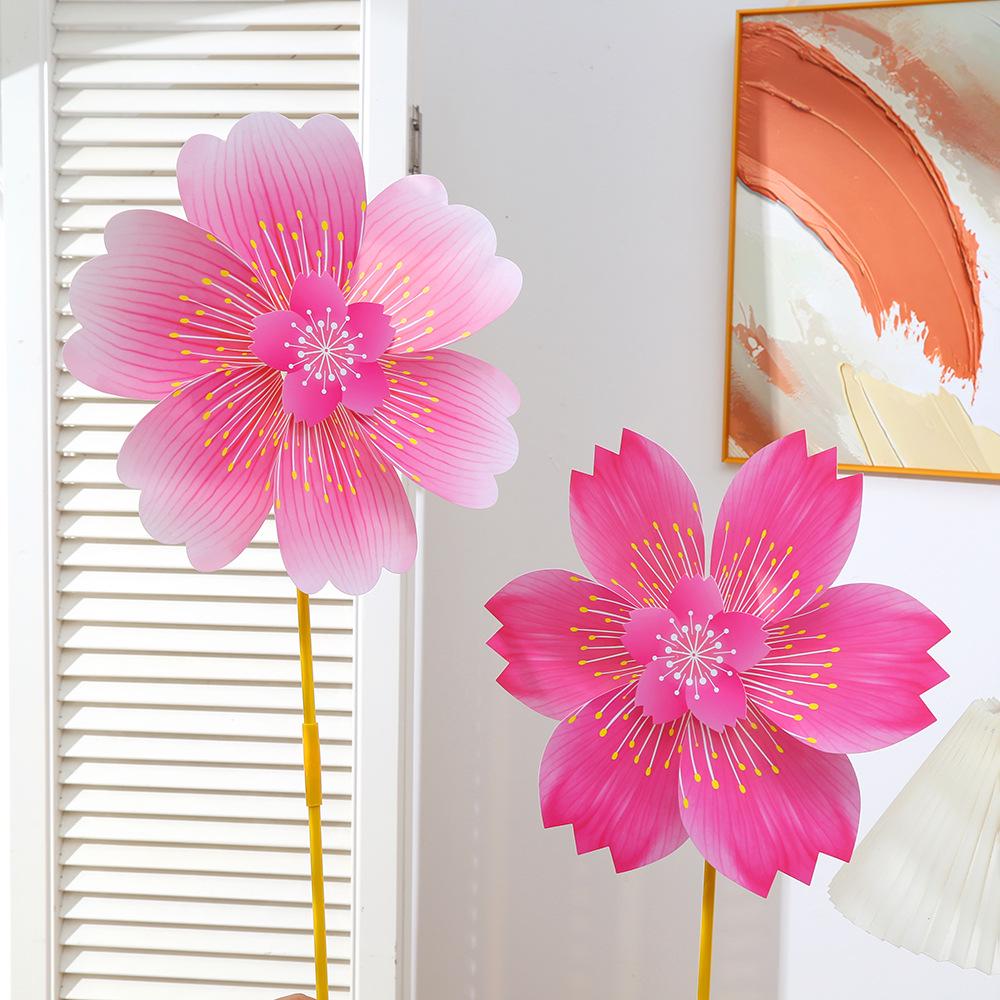Net Red Cherry Blossom Pinwheel Outdoor Decoration for Kids Pinwheel 31 cm, Rod 48 cm, Total Height 66.5 cm