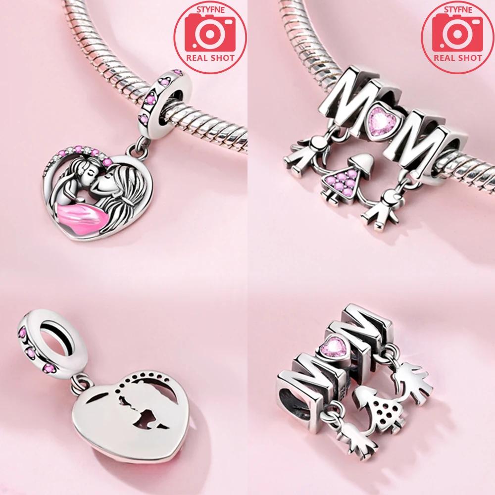Authentic Mothers Day Pink Heart Mom Charm Bead Charms Compatible With Copper Bracelets Women Jewellery Diy Fine Material Making Up
