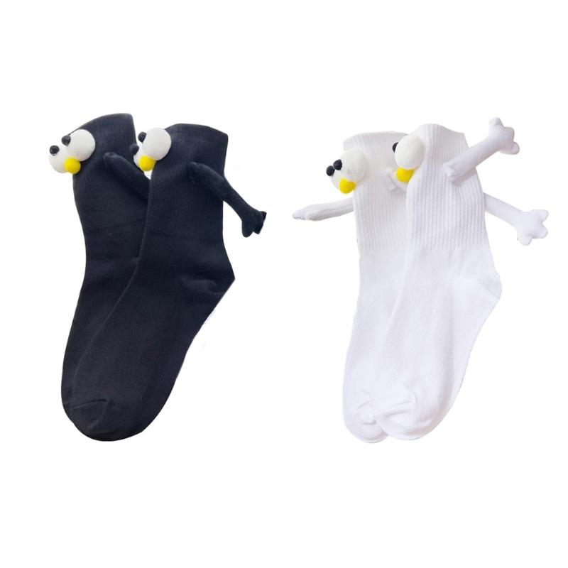 Magnetic Couple Socks Funny Doll Hand in Hands Matching Crew Socks for Bestfriend Boyfriend Girlfriend Friendship Socks
