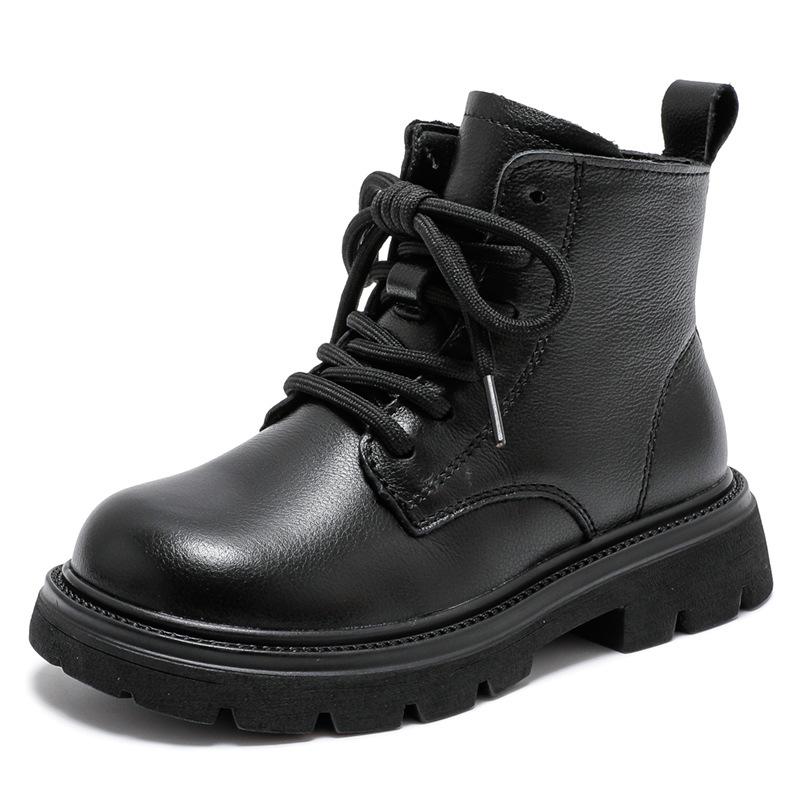Fashion retro children's short boots 2024 new classmates high-top leather shoes British leather boots