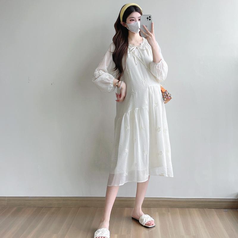 2026 Spring/Summer Plus Size Korean Lace Embroidery Maternity Dress Extra Large