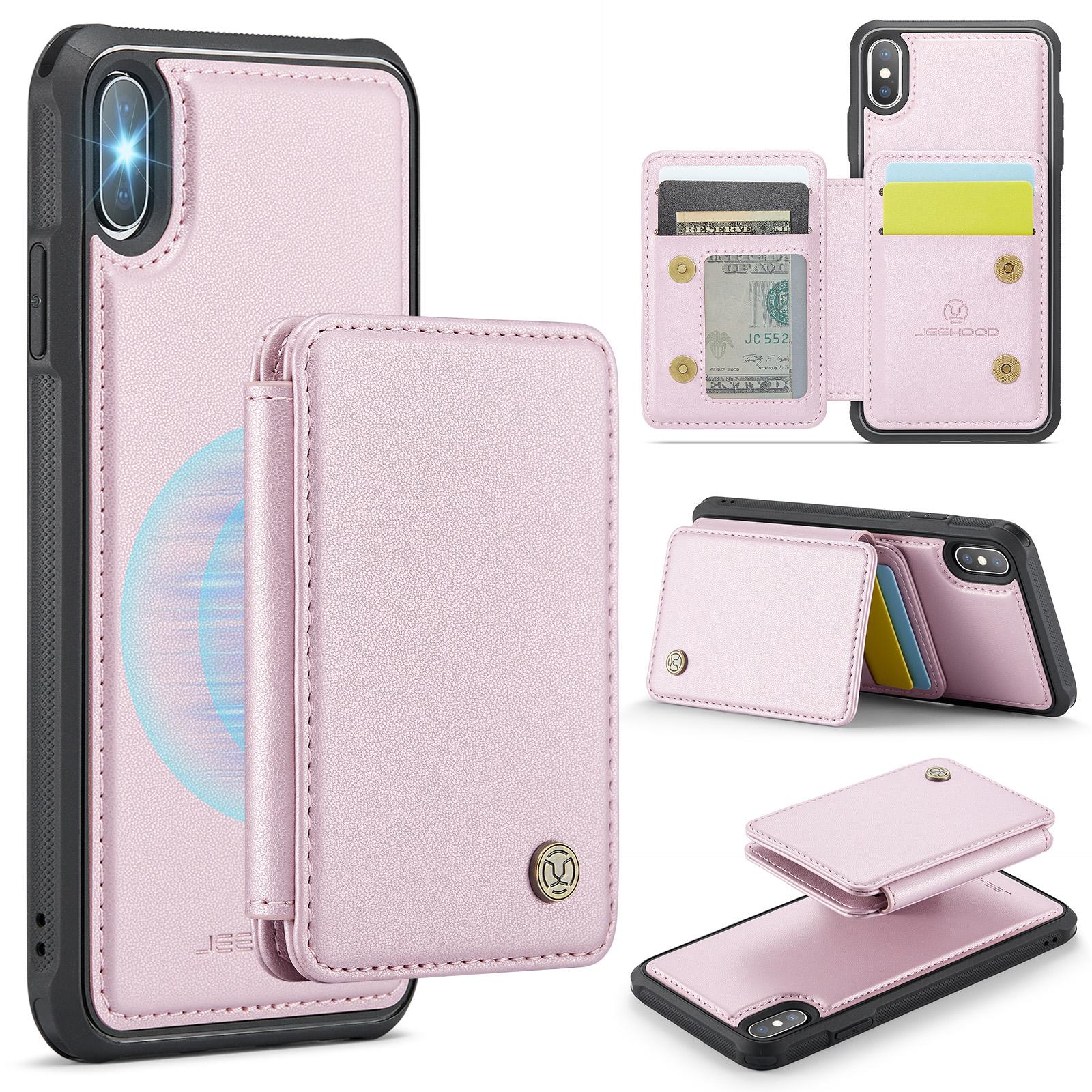

For iPhone X/XS Case Leather Mobile Cover with Detachable Magnetic Card Bag Pink