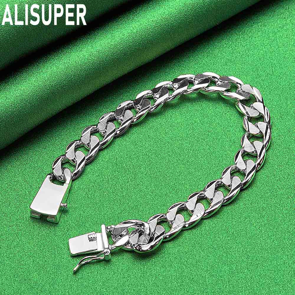 925 Sterling Silver 10mm Interlocking Side Chain Bracelet Gift Jewelry