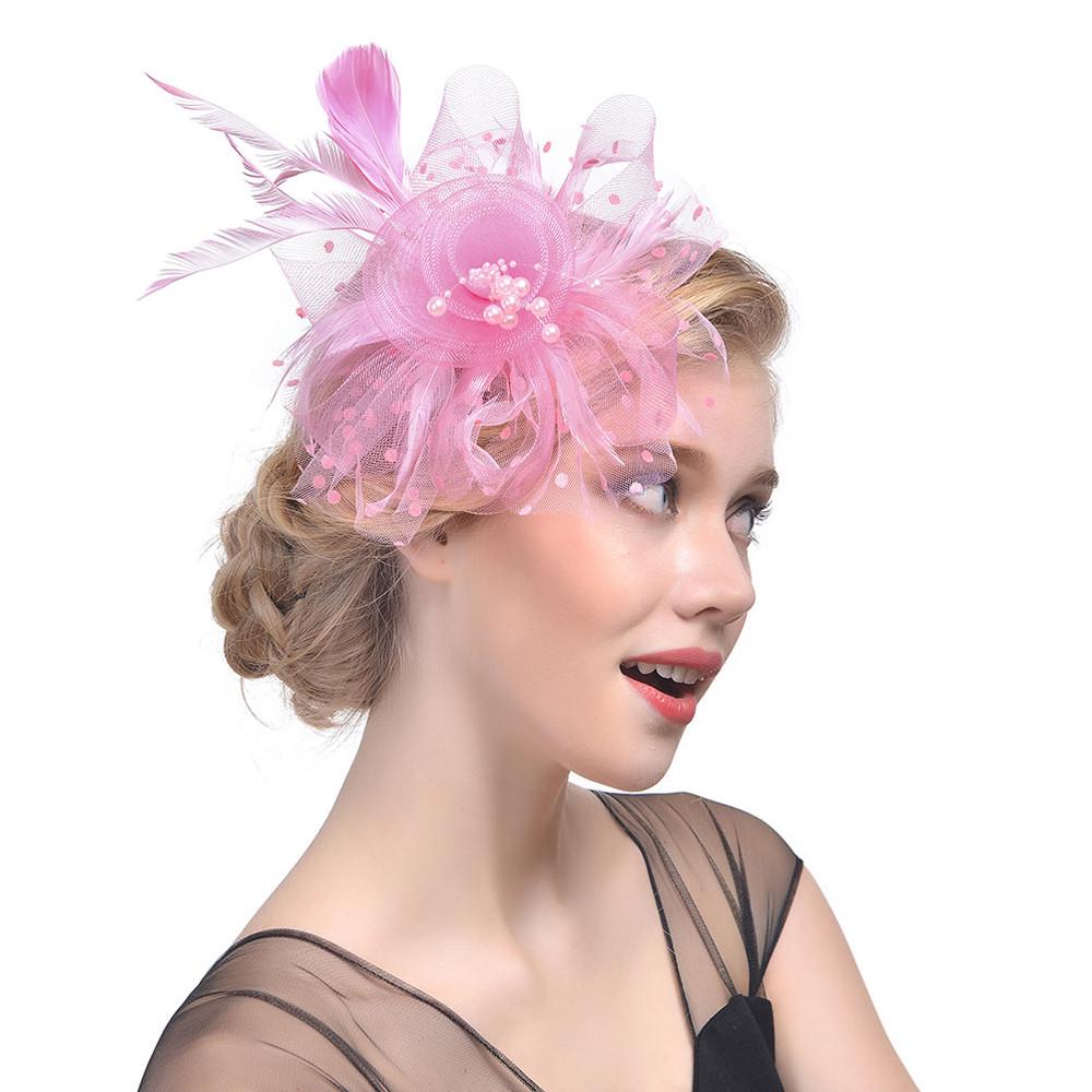Lady Flower Mesh Fascinator Feather Headband Party Headwear Cocktail Headpiece Lady Flower Mesh Fascinator Feather Headband Party Headwear Cocktail Headpiece