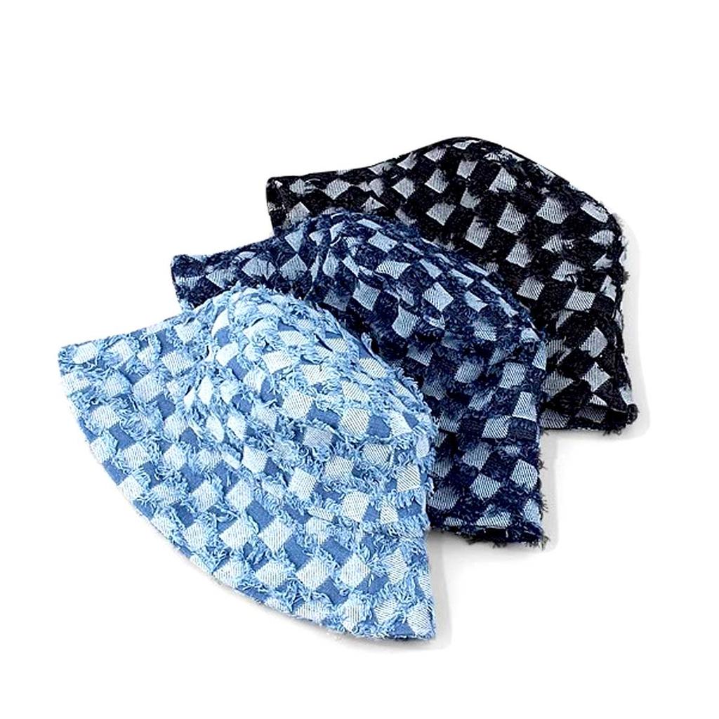 Popular Checked Plaid Denim Bucket Hat For Women Summer Tropical Beach Panama Bob Caps Outdoor Sunshade Fisherman Hat TravelGift
