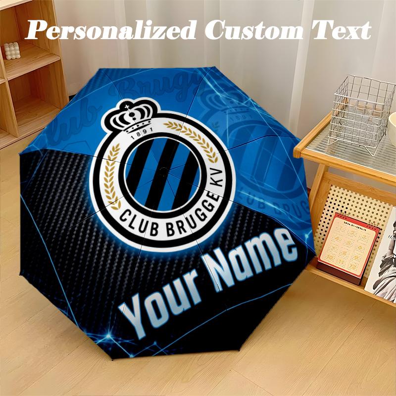 8 Rib Auto Folding Umbrella Club Brugge FC Print Custom Name Text Portable Rain Gear